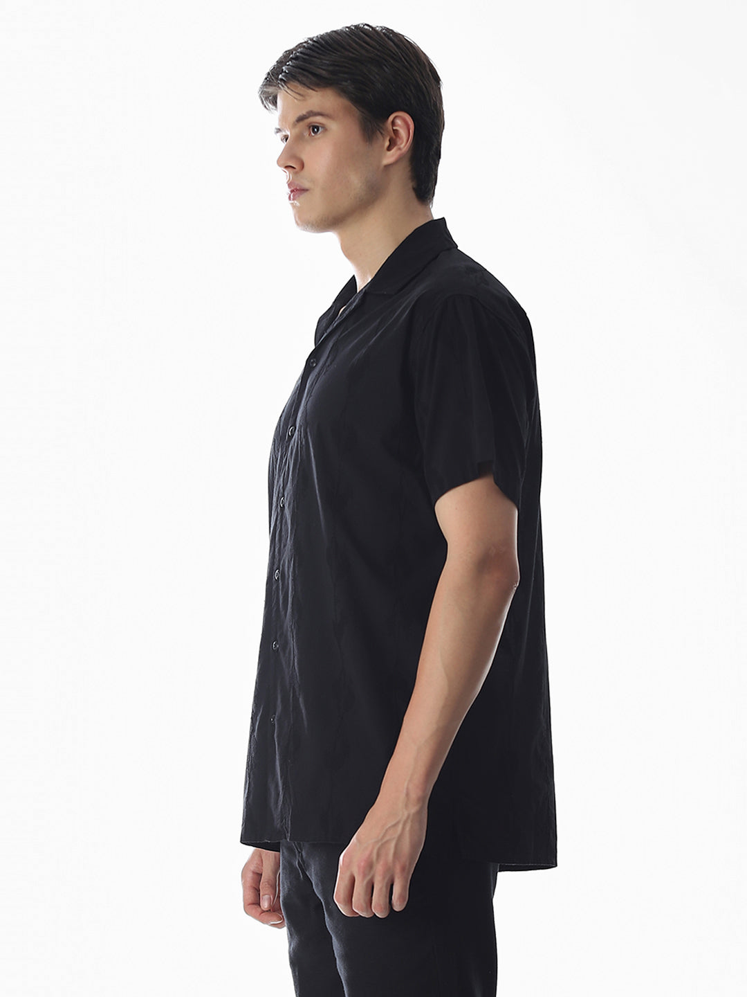 Black Embroidered Cotton Shirt