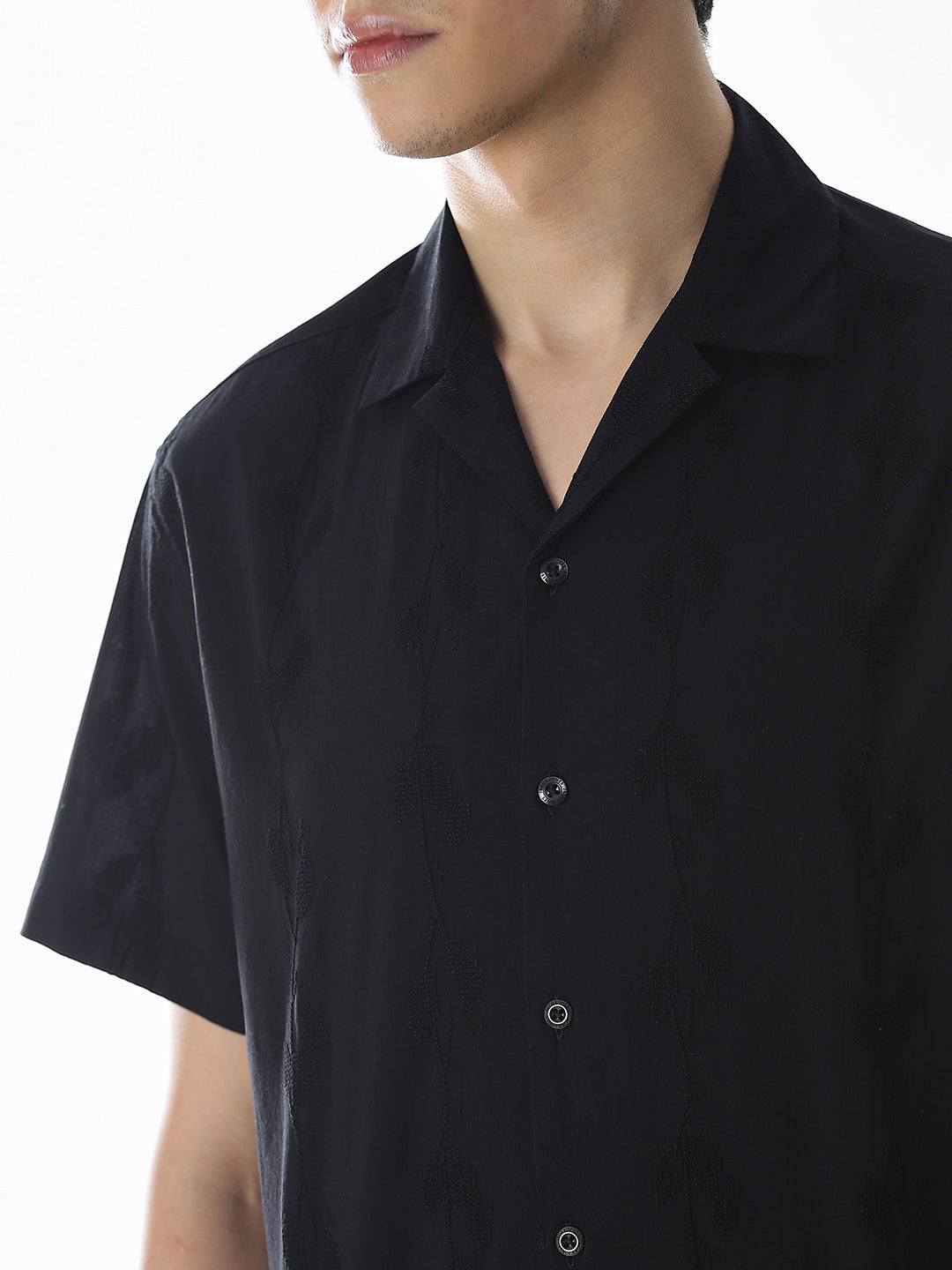 Black Embroidered Cotton Shirt