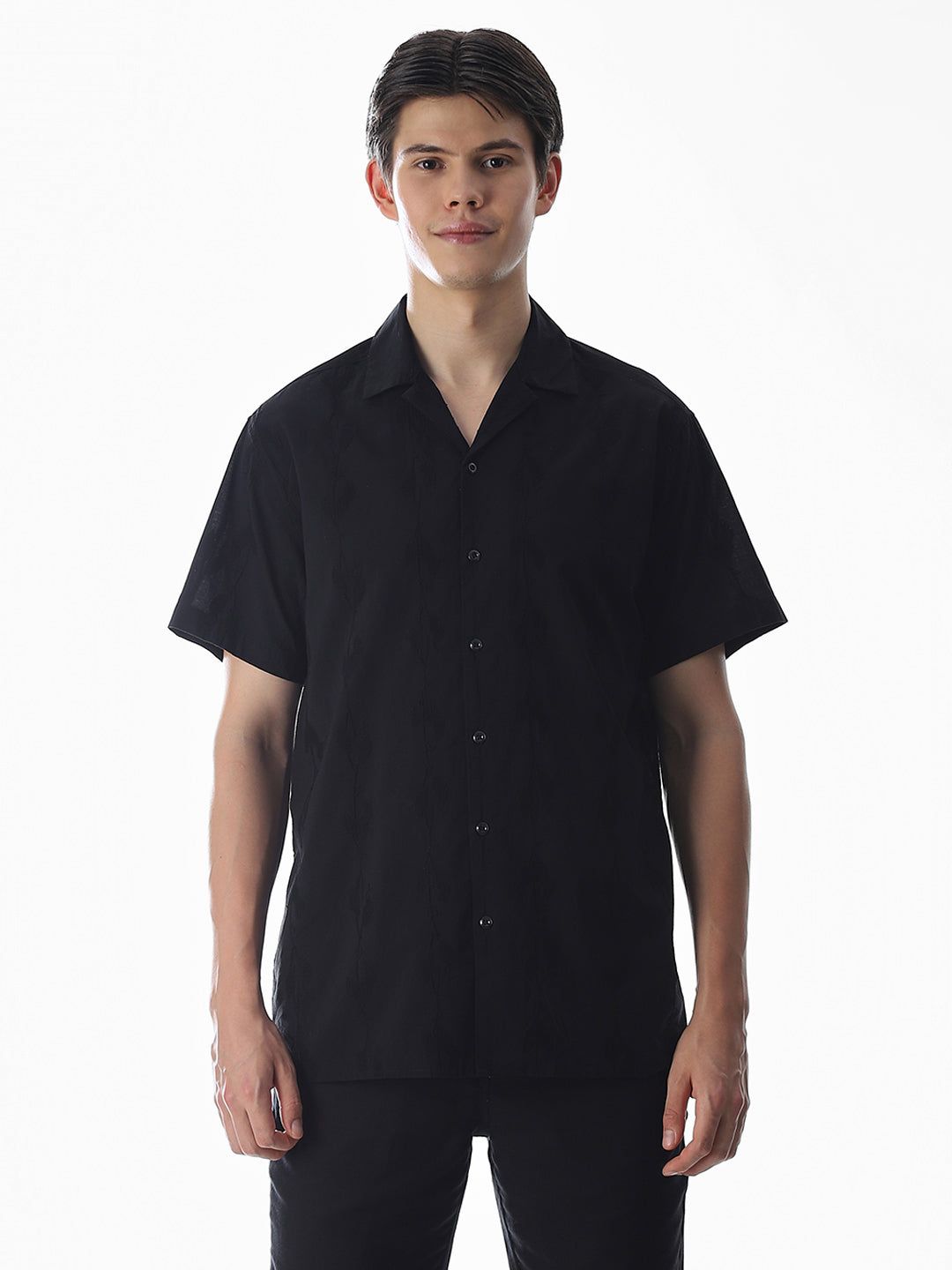 Black Embroidered Cotton Shirt