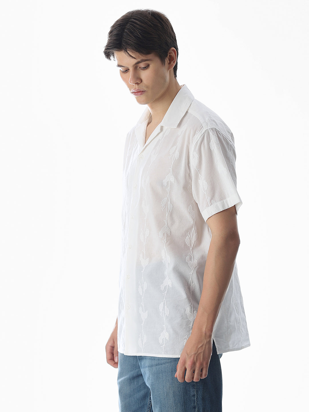 White Embroidered Cotton Shirt