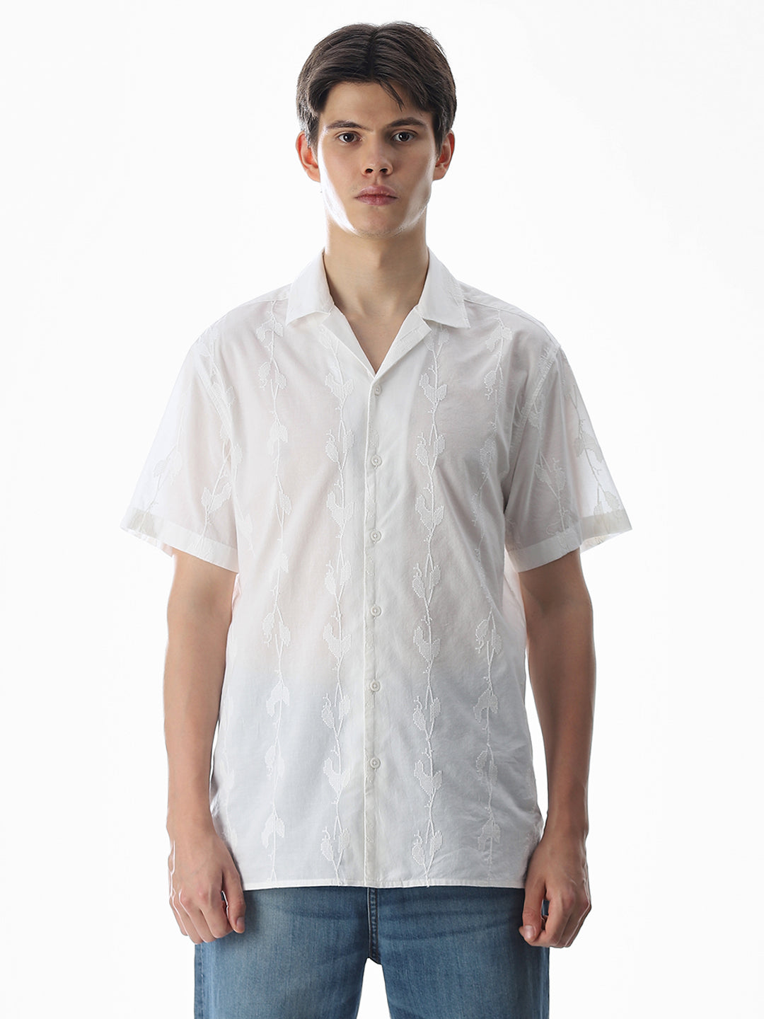 White Embroidered Cotton Shirt