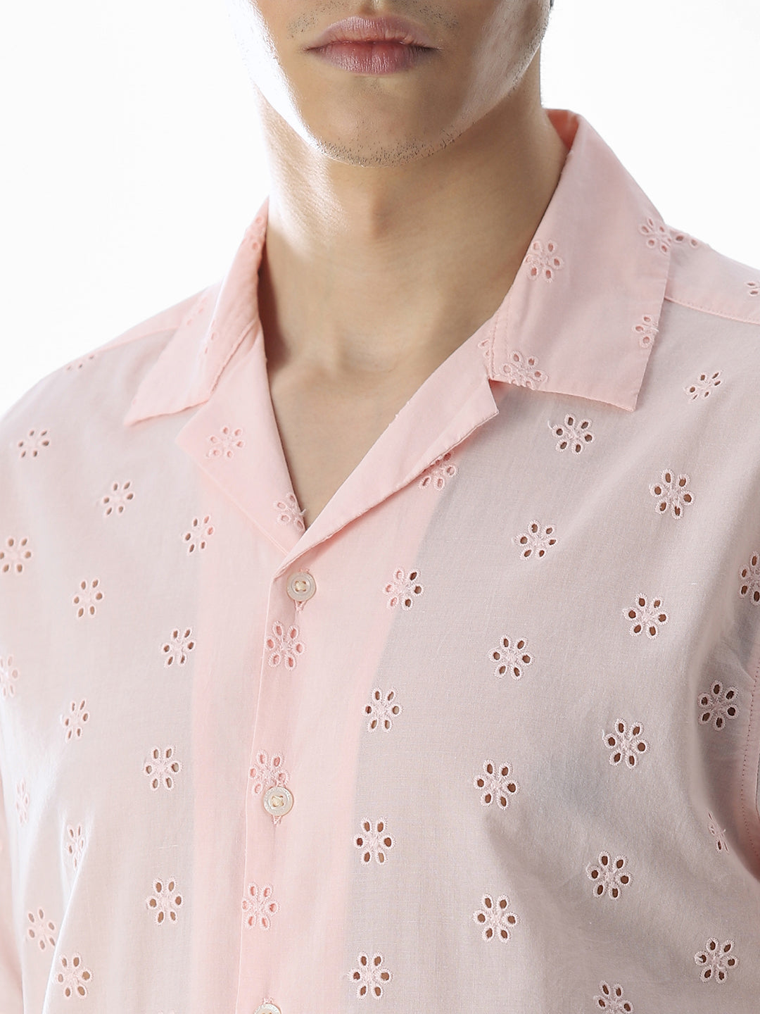 Pink Cut-Work Cotton Shirt