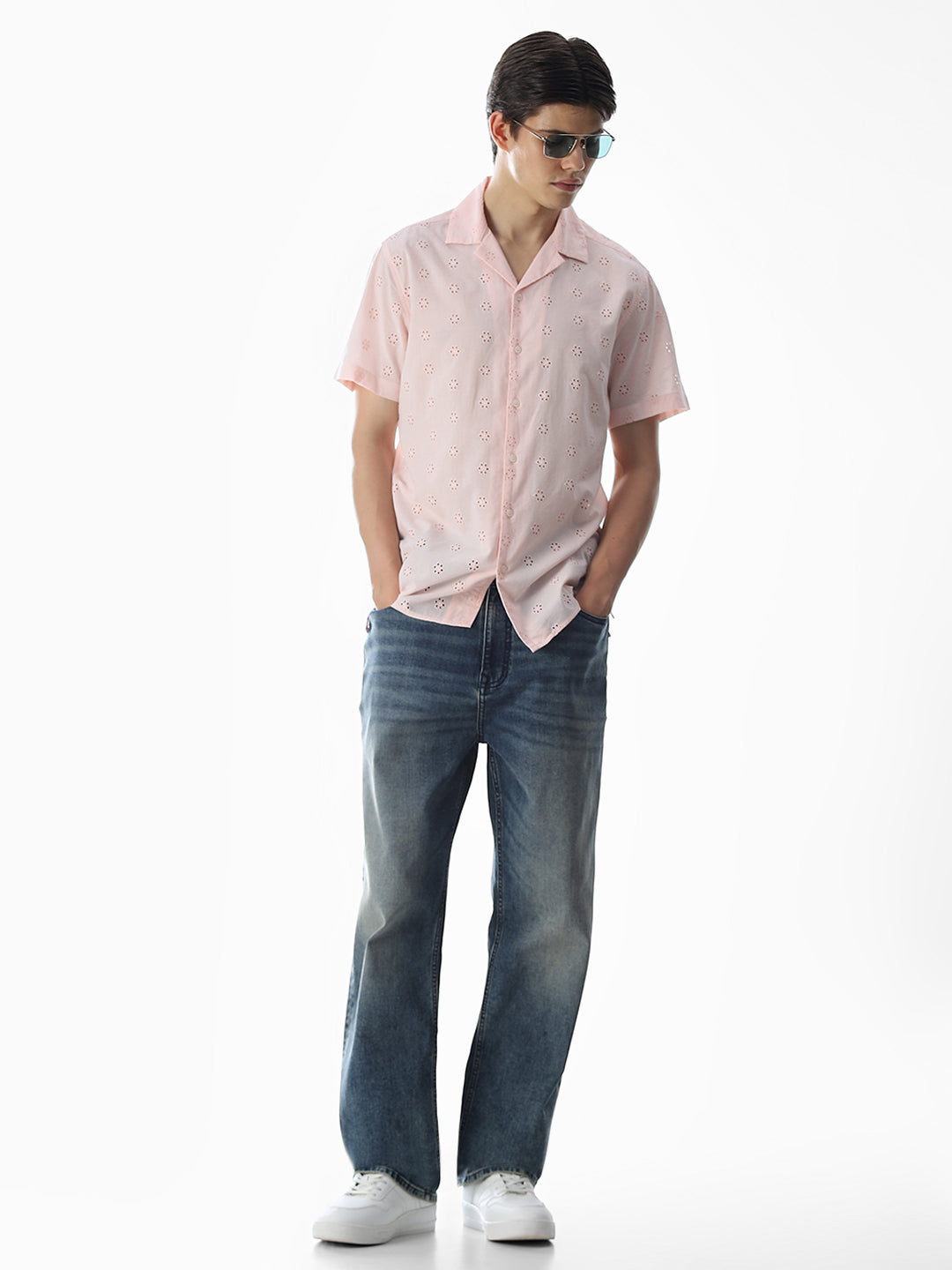 Pink Cut-Work Cotton Shirt