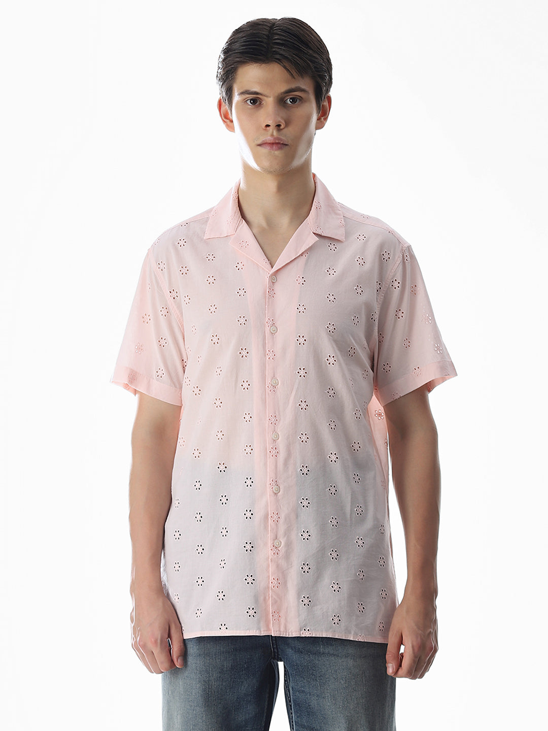 Pink Cut-Work Cotton Shirt