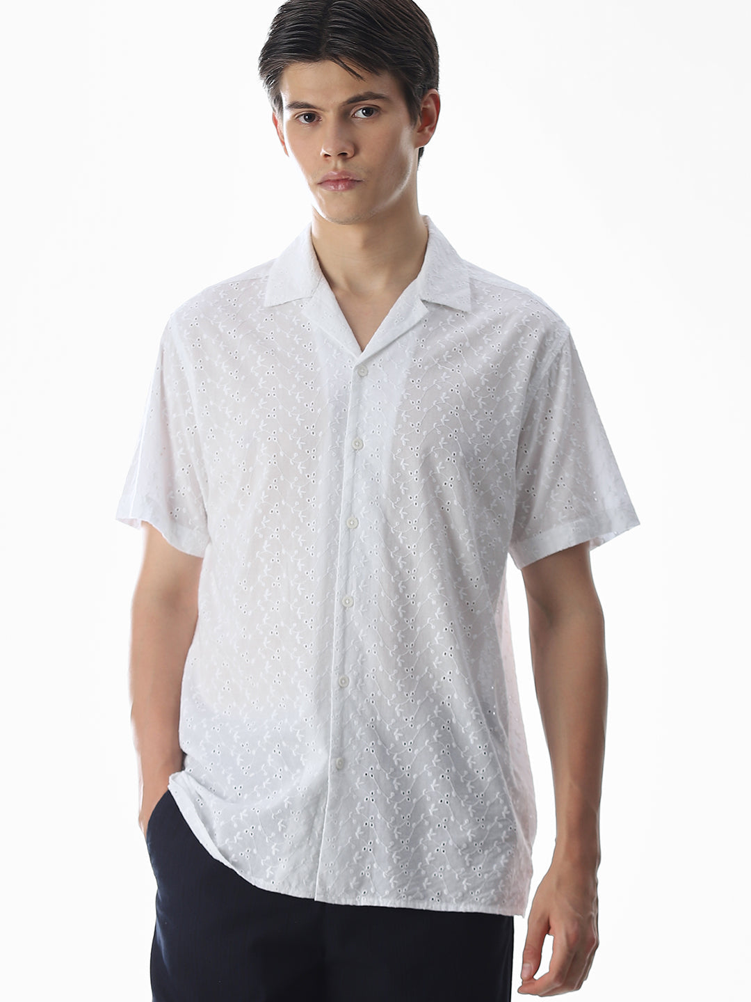White Cut-Work Cotton Shirt