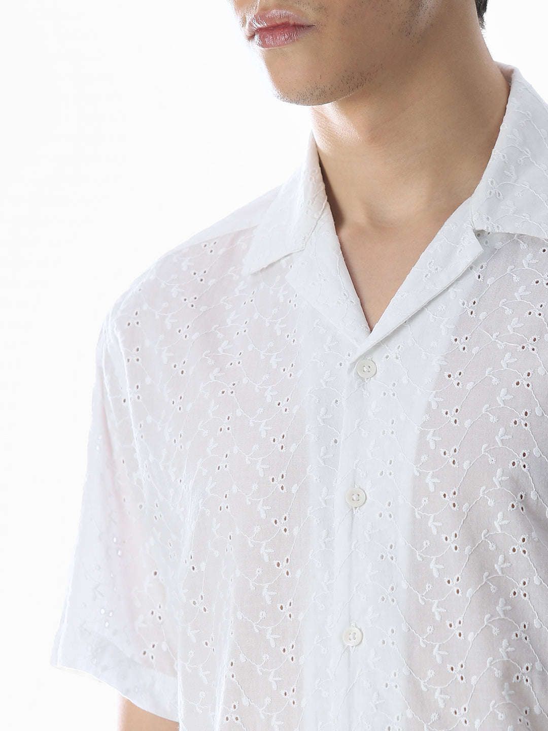 White Cut-Work Cotton Shirt