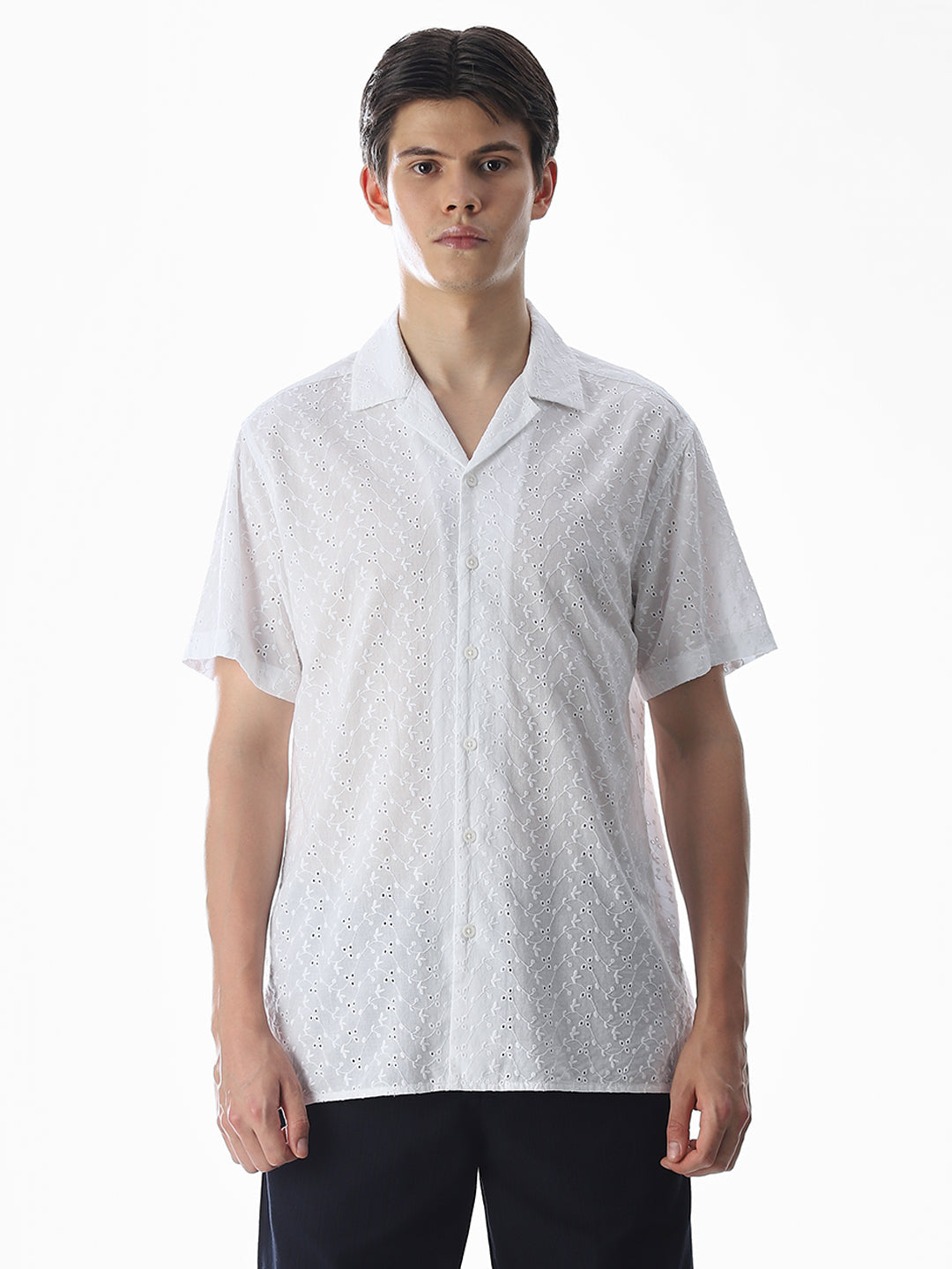 White Cut-Work Cotton Shirt