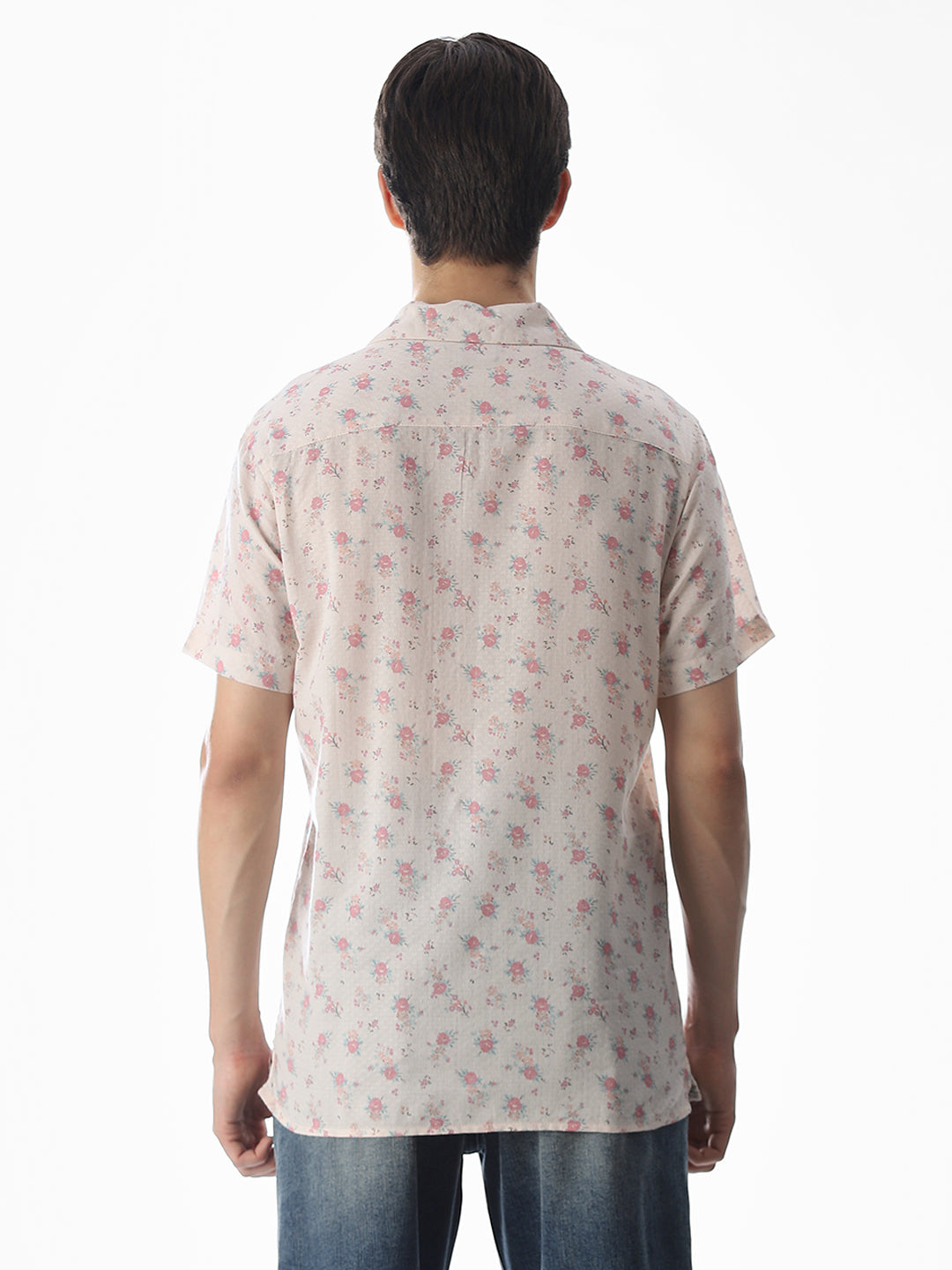 Beige Floral Print Cotton Shirt