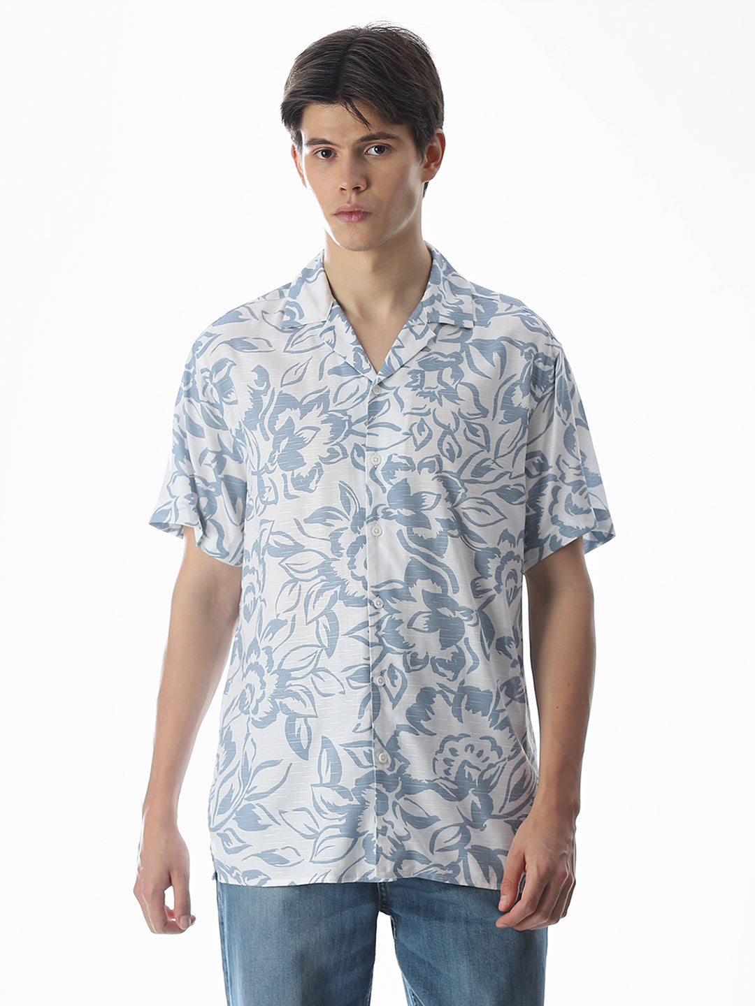 White Printed Comfort Fit Shirt