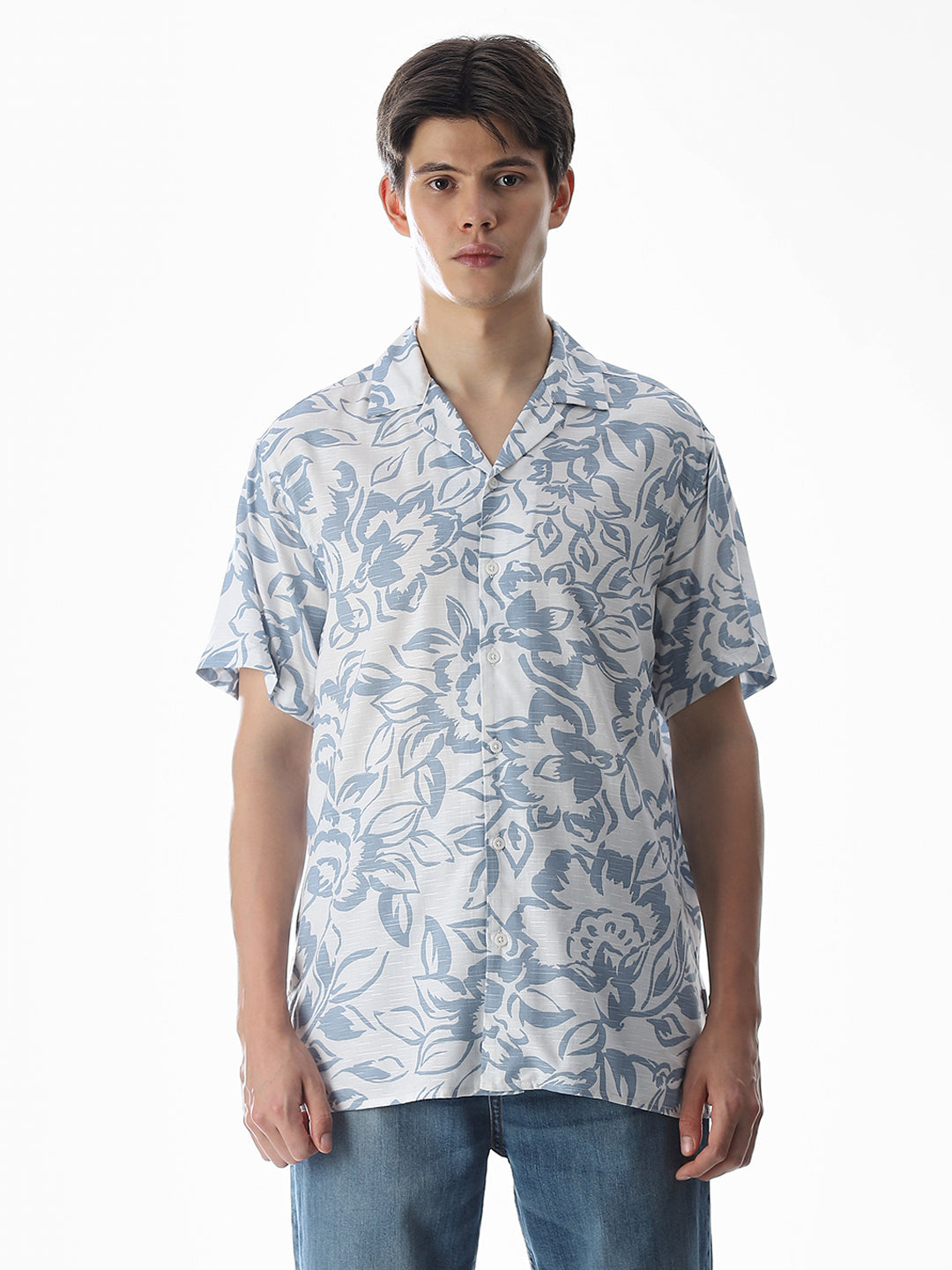 White Printed Comfort Fit Shirt