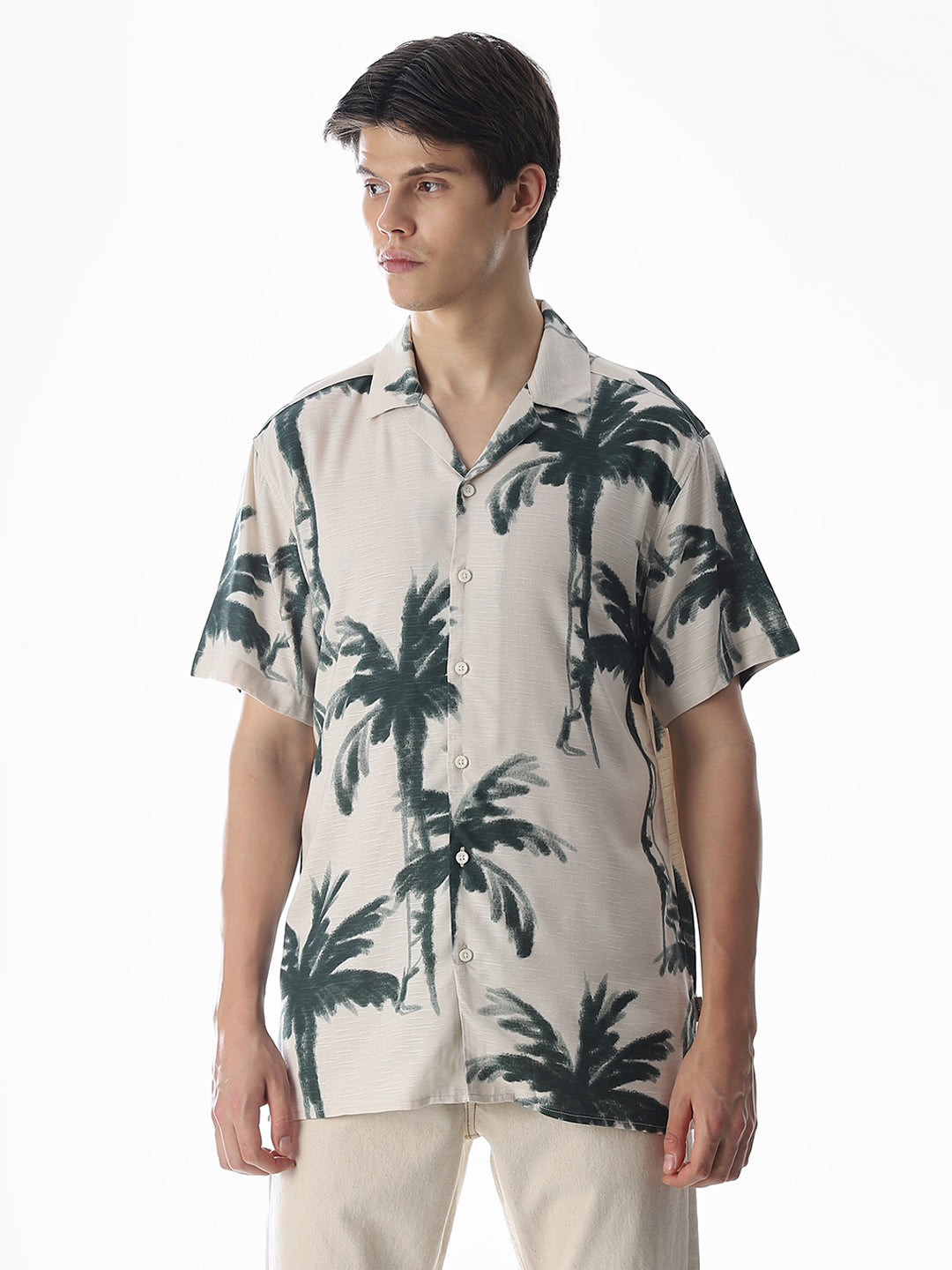 Beige Tropical Print Shirt