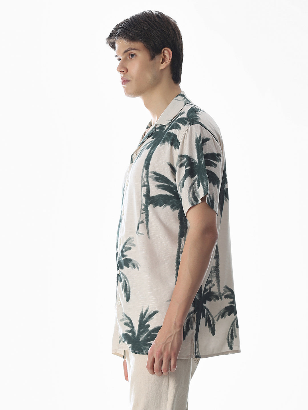 Beige Tropical Print Shirt