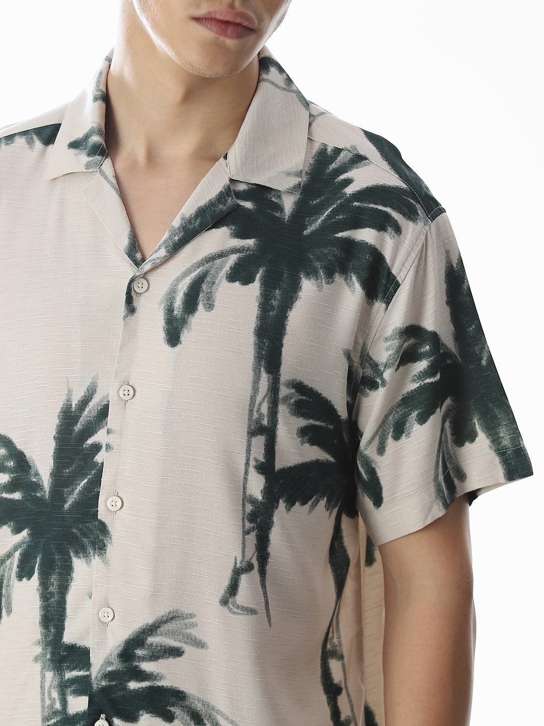 Beige Tropical Print Shirt