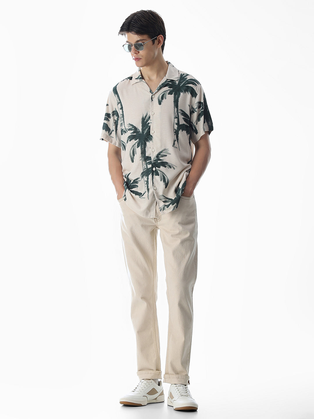 Beige Tropical Print Shirt