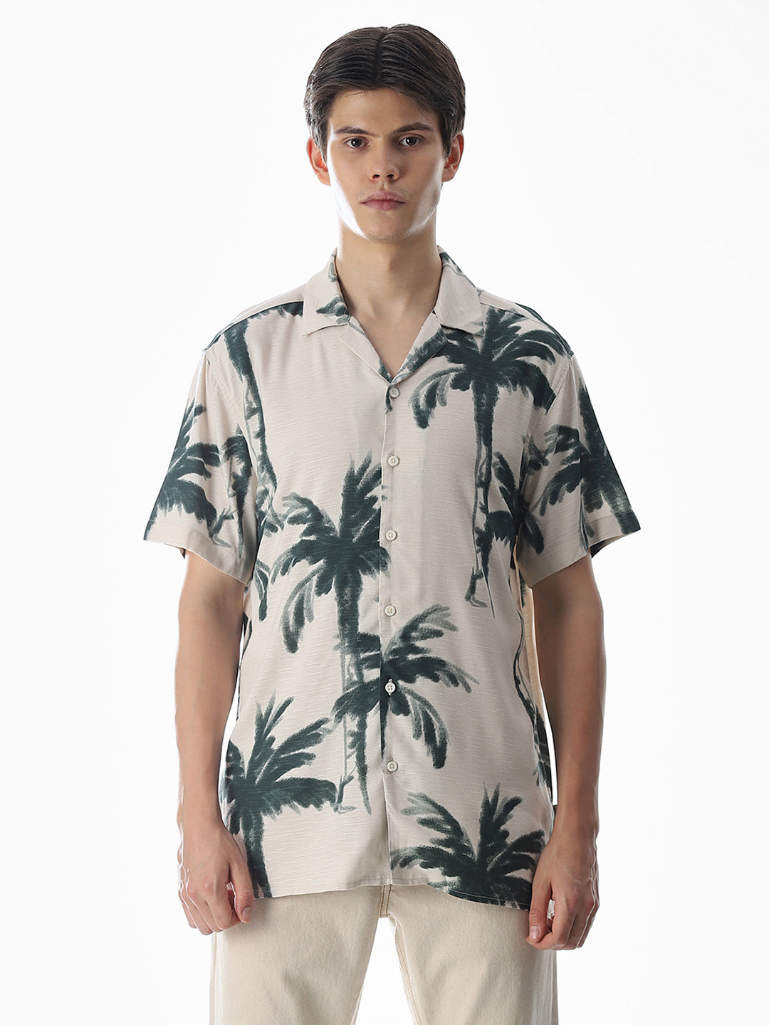 Beige Tropical Print Shirt