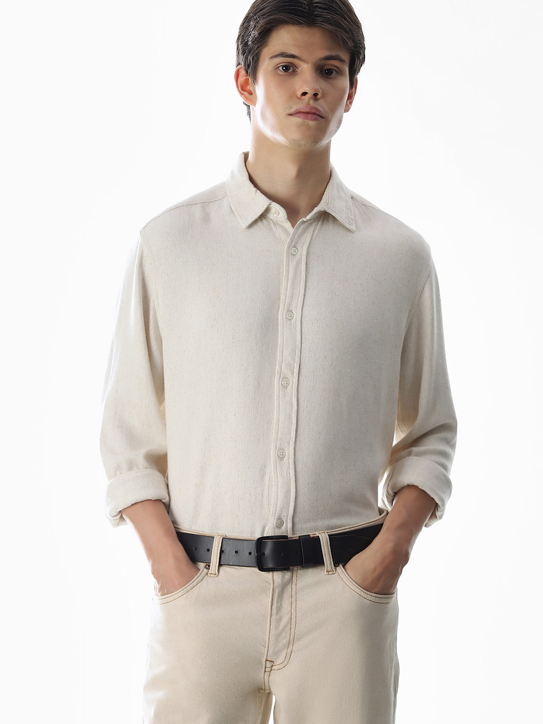 Beige Full Sleeves Shirt - S
