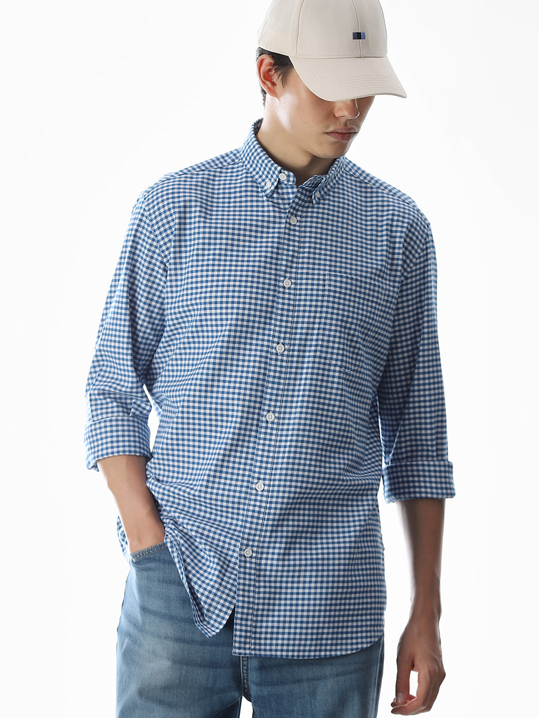 Blue Check Print Shirt - S