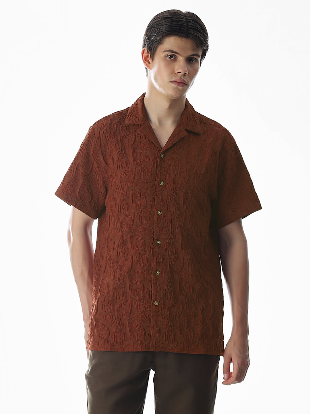 Brown Embroidered Comfort Fit Shirt