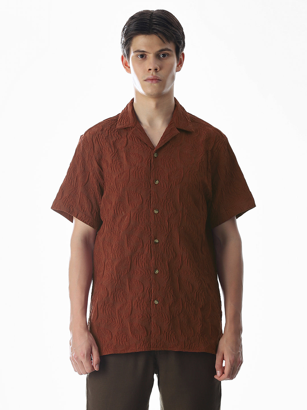 Brown Embroidered Comfort Fit Shirt