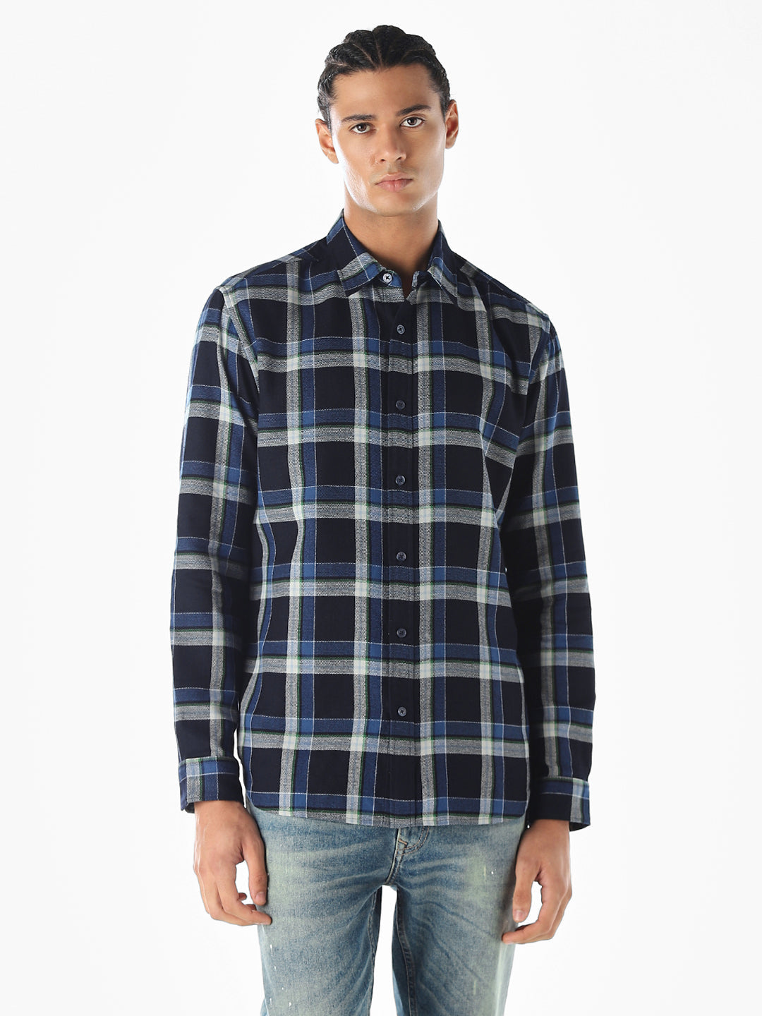 Navy Blue Check Shirt