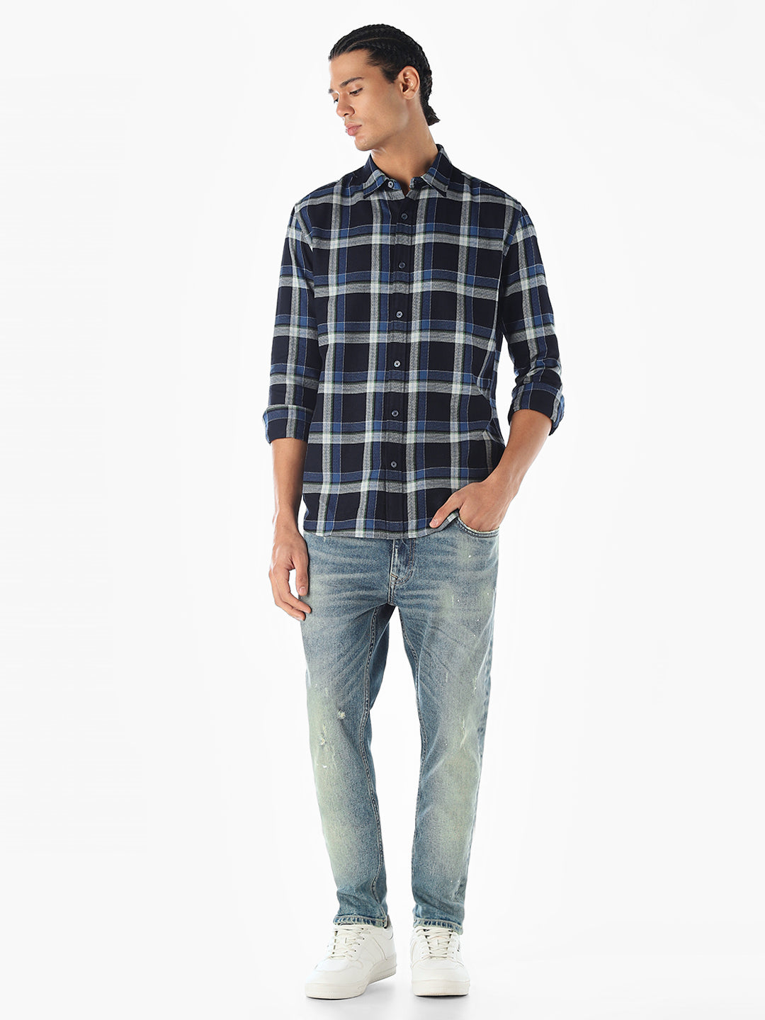 Navy Blue Check Shirt