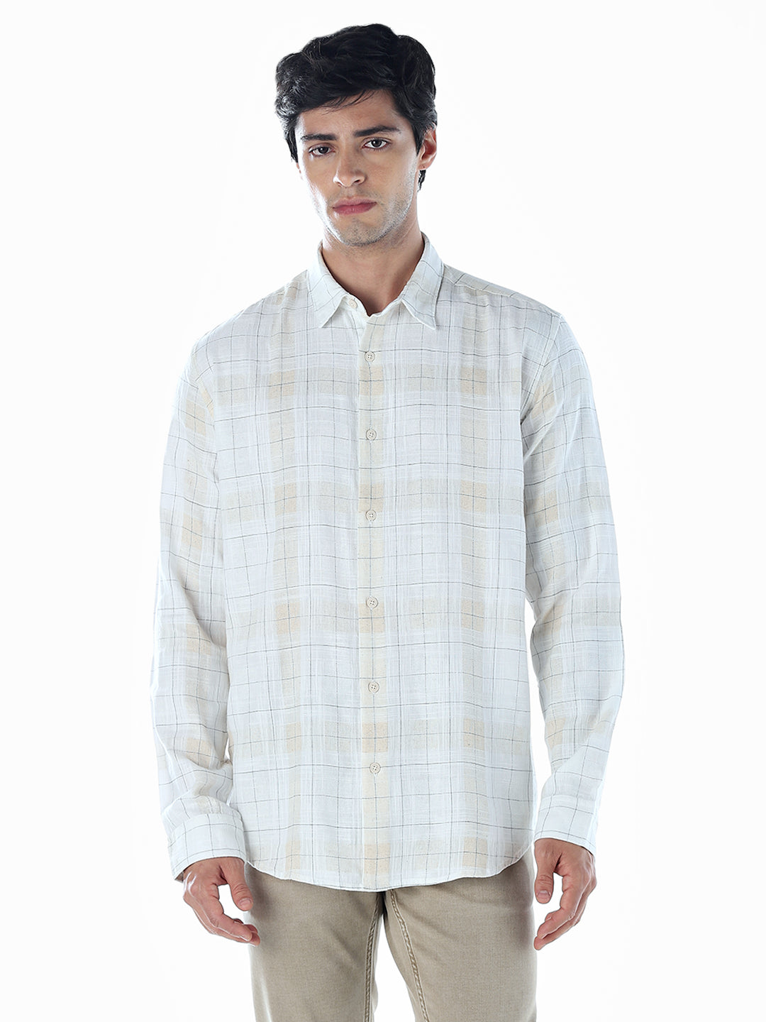 Cotton Linen Blend Check Shirt