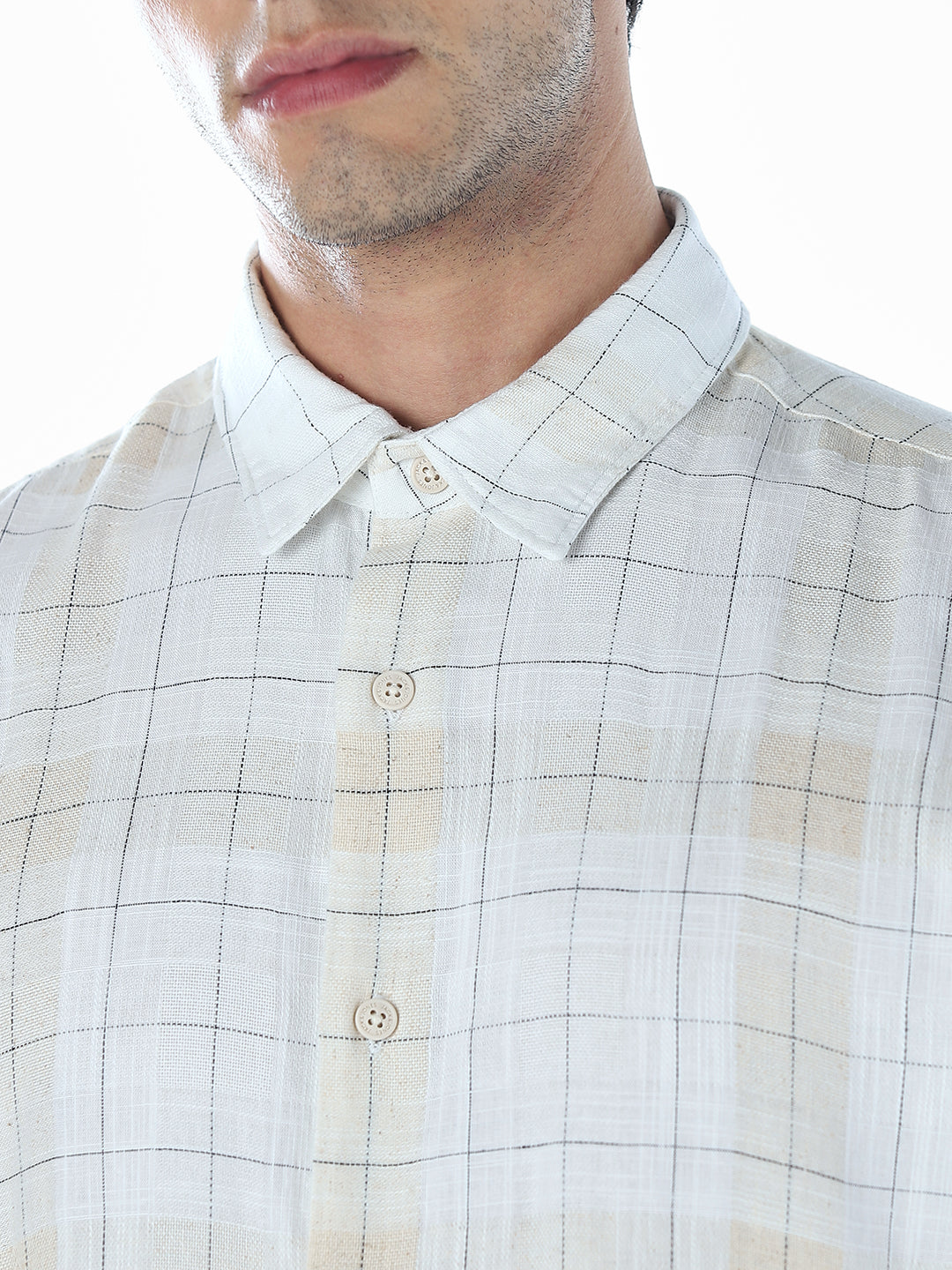 Cotton Linen Blend Check Shirt