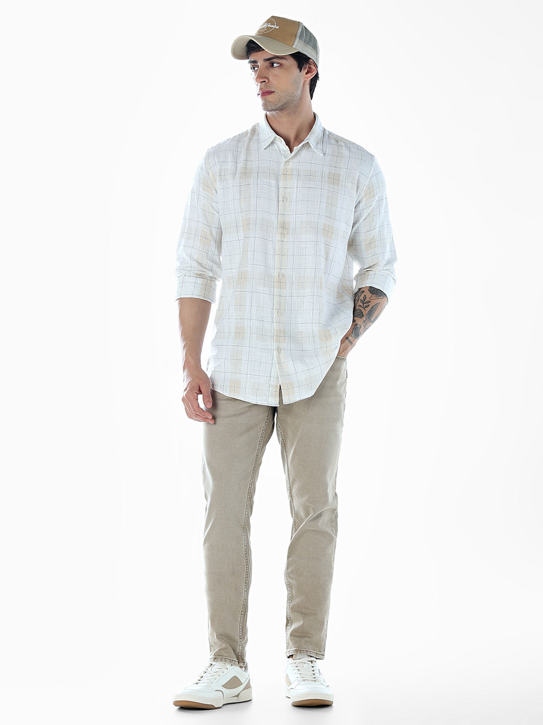 Cotton Linen Blend Check Shirt