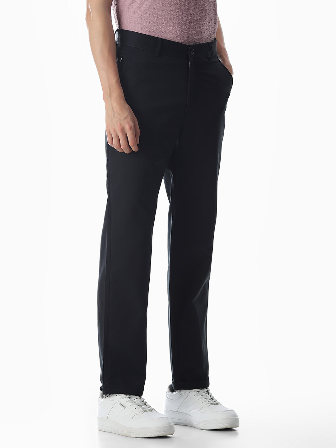 Navy Blue Low Rise Cotton Pants