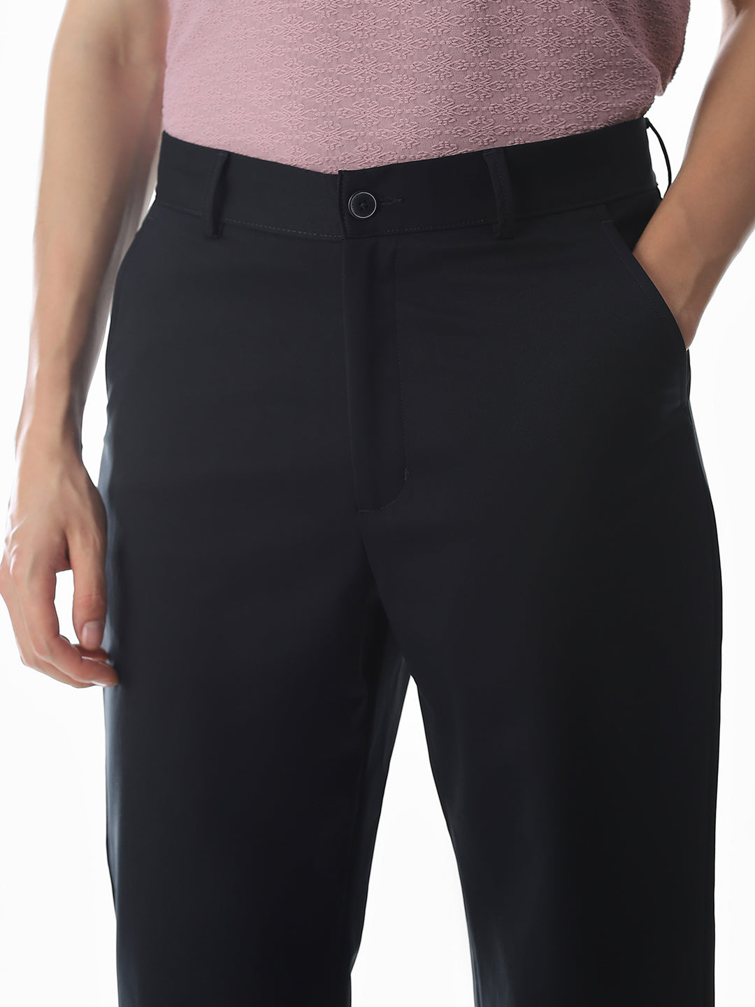 Navy Blue Low Rise Cotton Pants