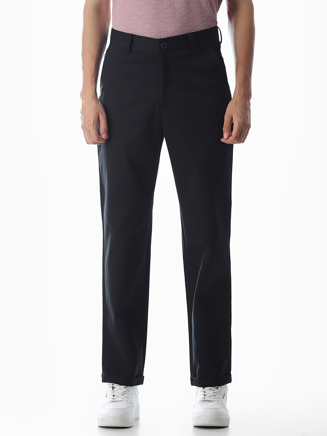 Navy Blue Low Rise Cotton Pants