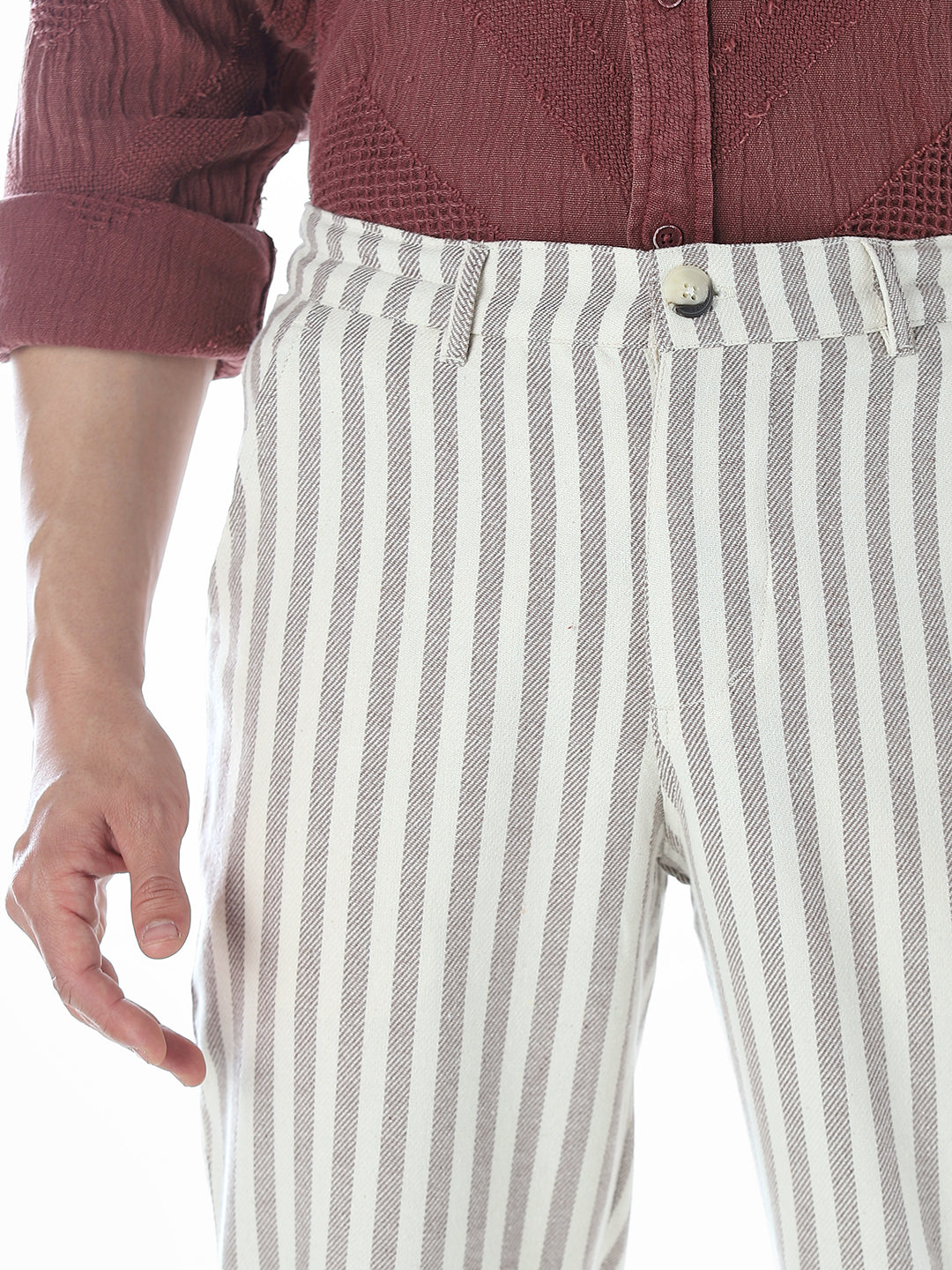 Striped Loose Fit Pants - Beige