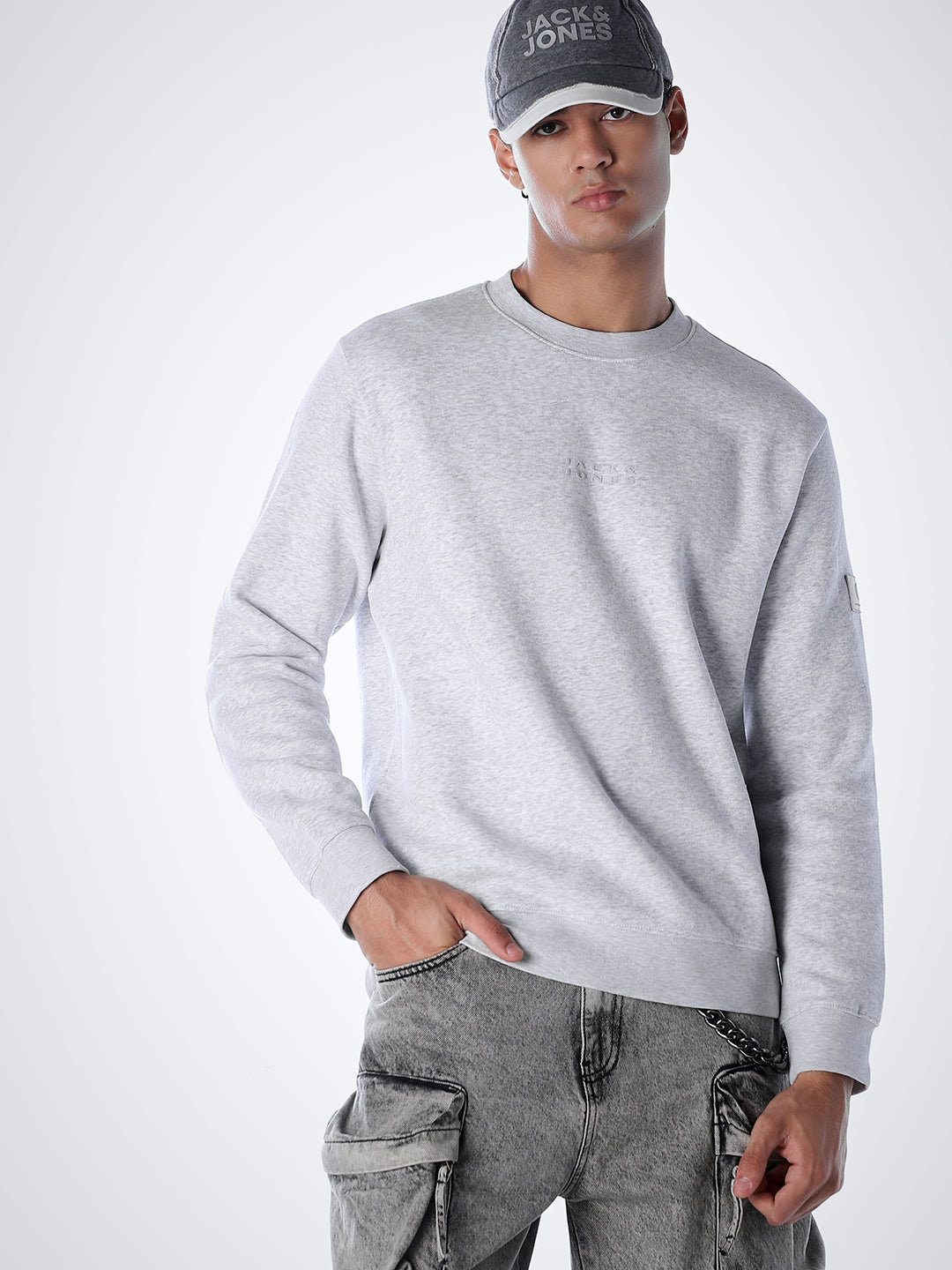Logo Text Cotton Sweatshirt - Grey