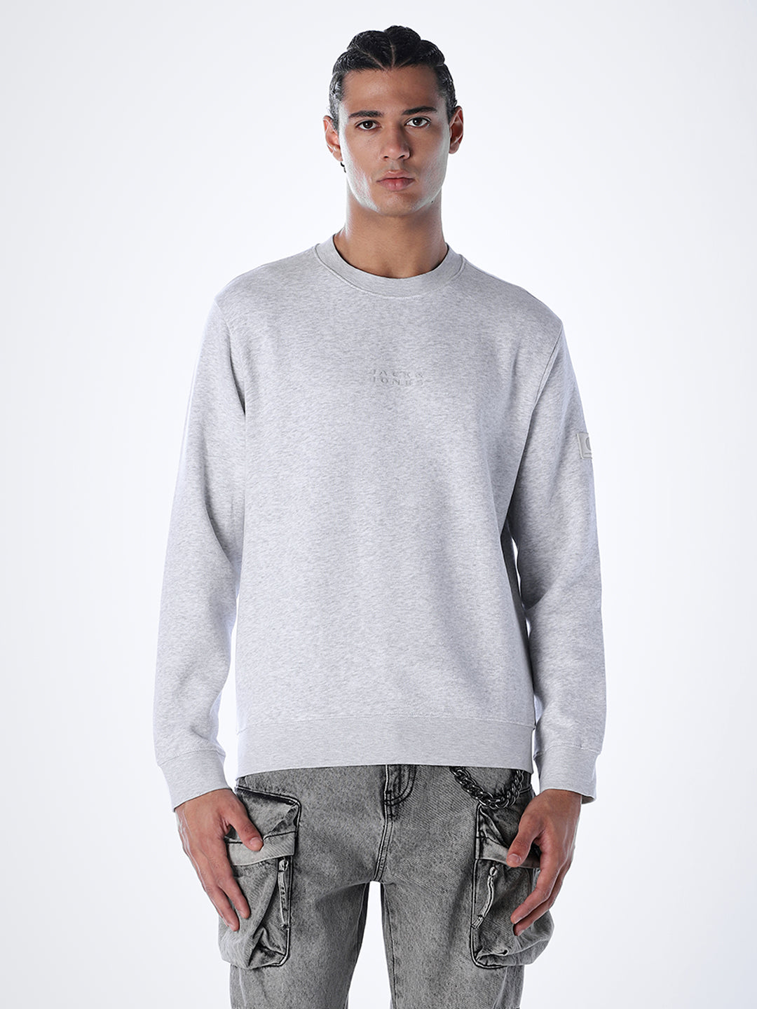 Logo Text Cotton Sweatshirt - Grey