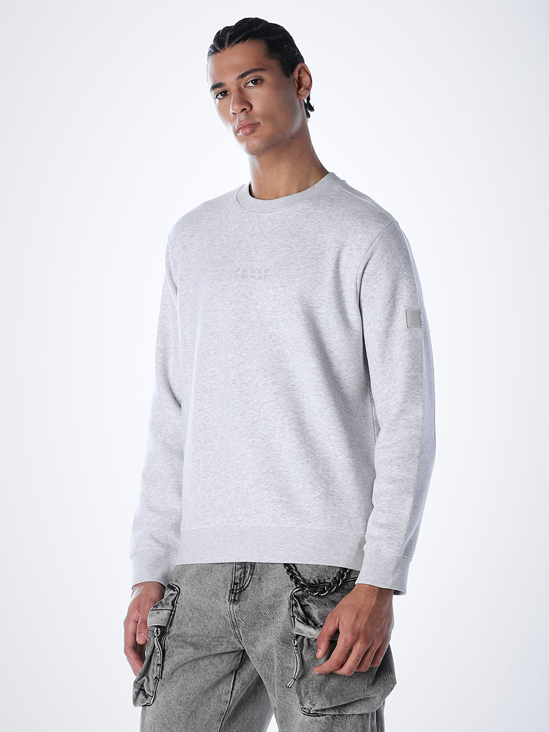 Logo Text Cotton Sweatshirt - Grey