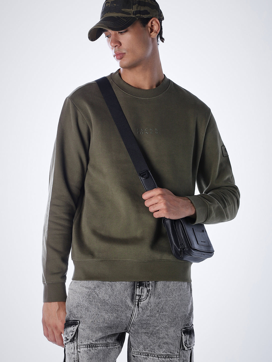 Logo Text Cotton Sweatshirt - Green - M