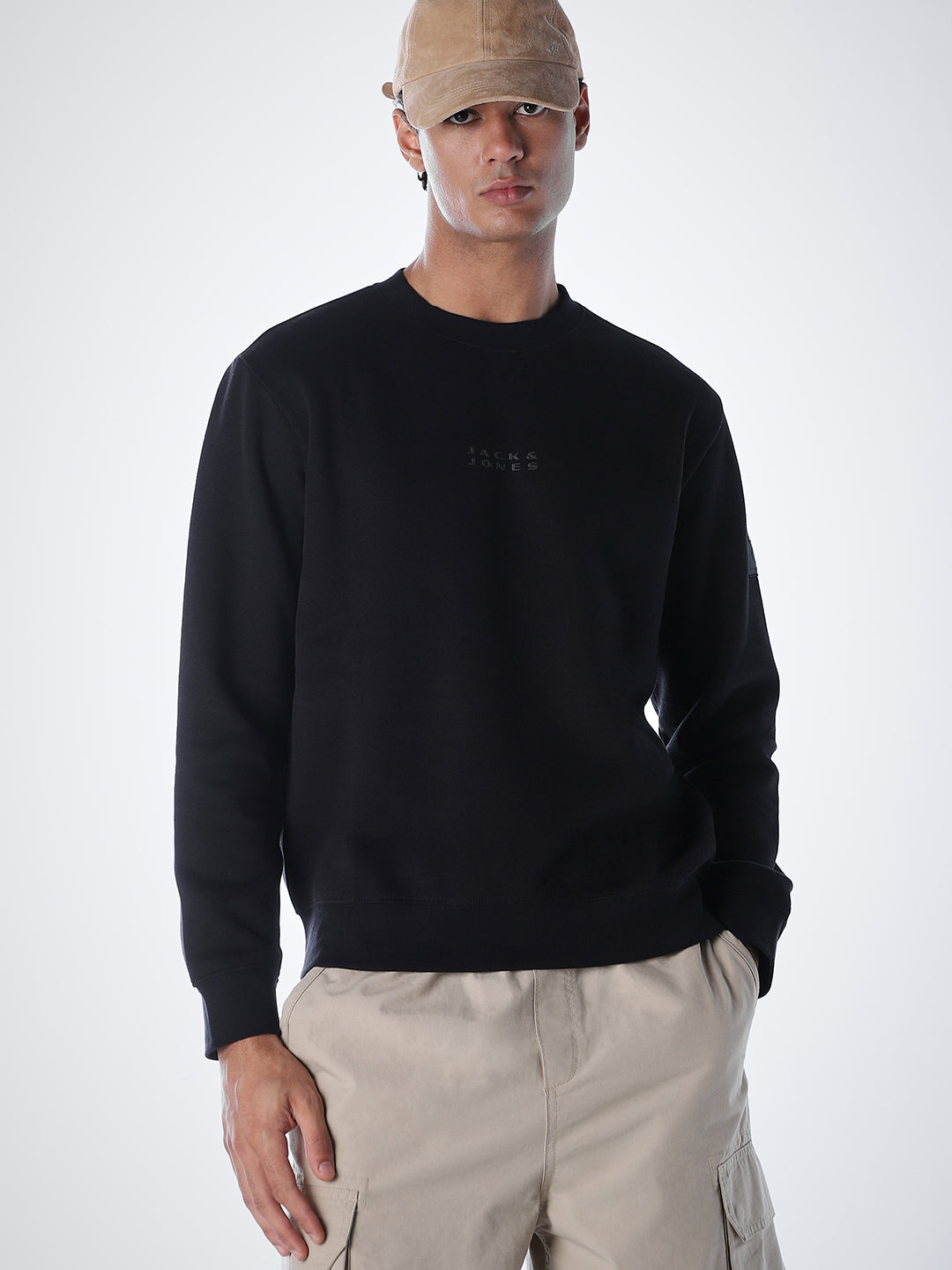 Logo Text Cotton Sweatshirt - Black - S