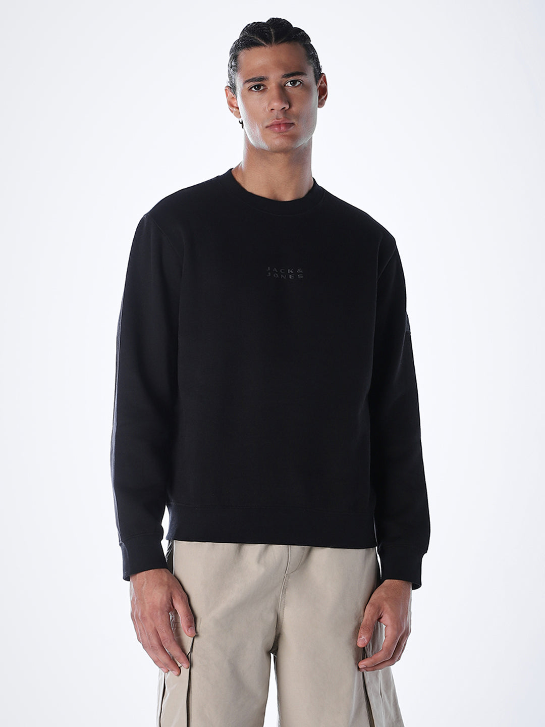 Logo Text Cotton Sweatshirt - Black