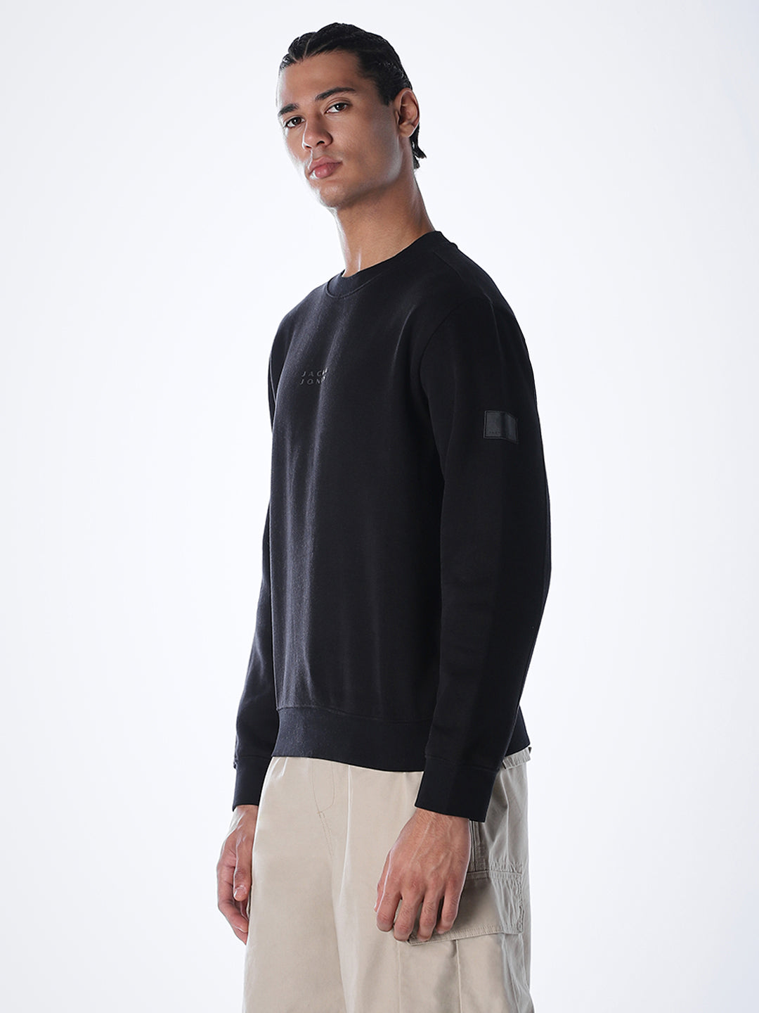 Logo Text Cotton Sweatshirt - Black