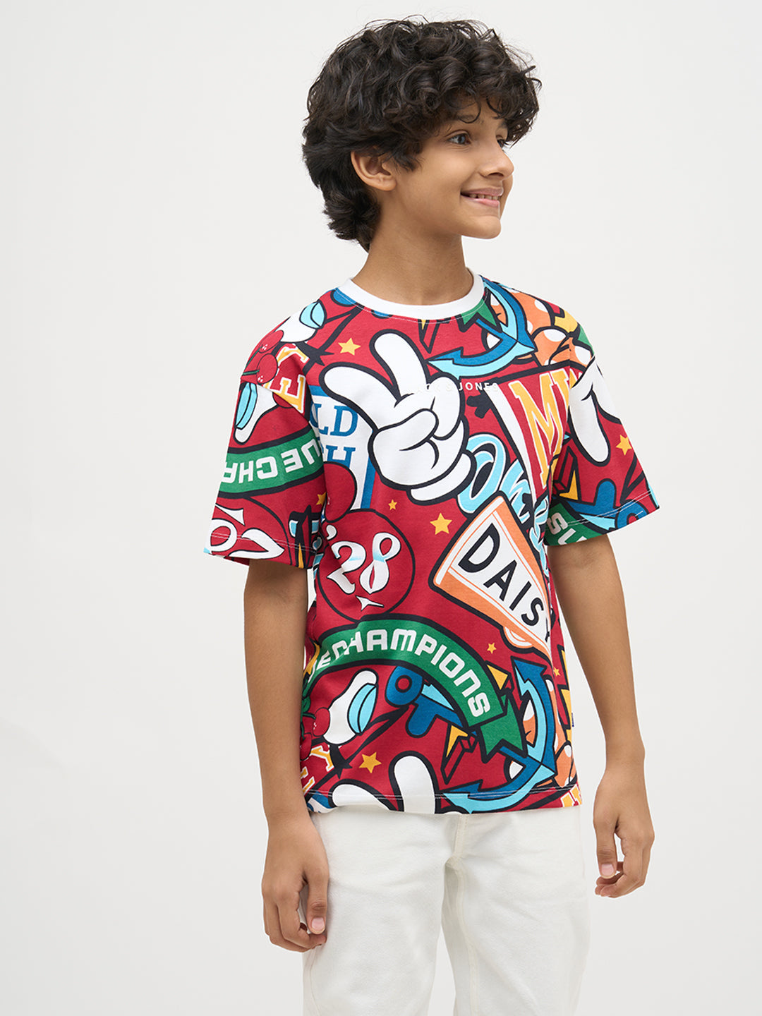 Boys Mickey Printed T-shirt- Red