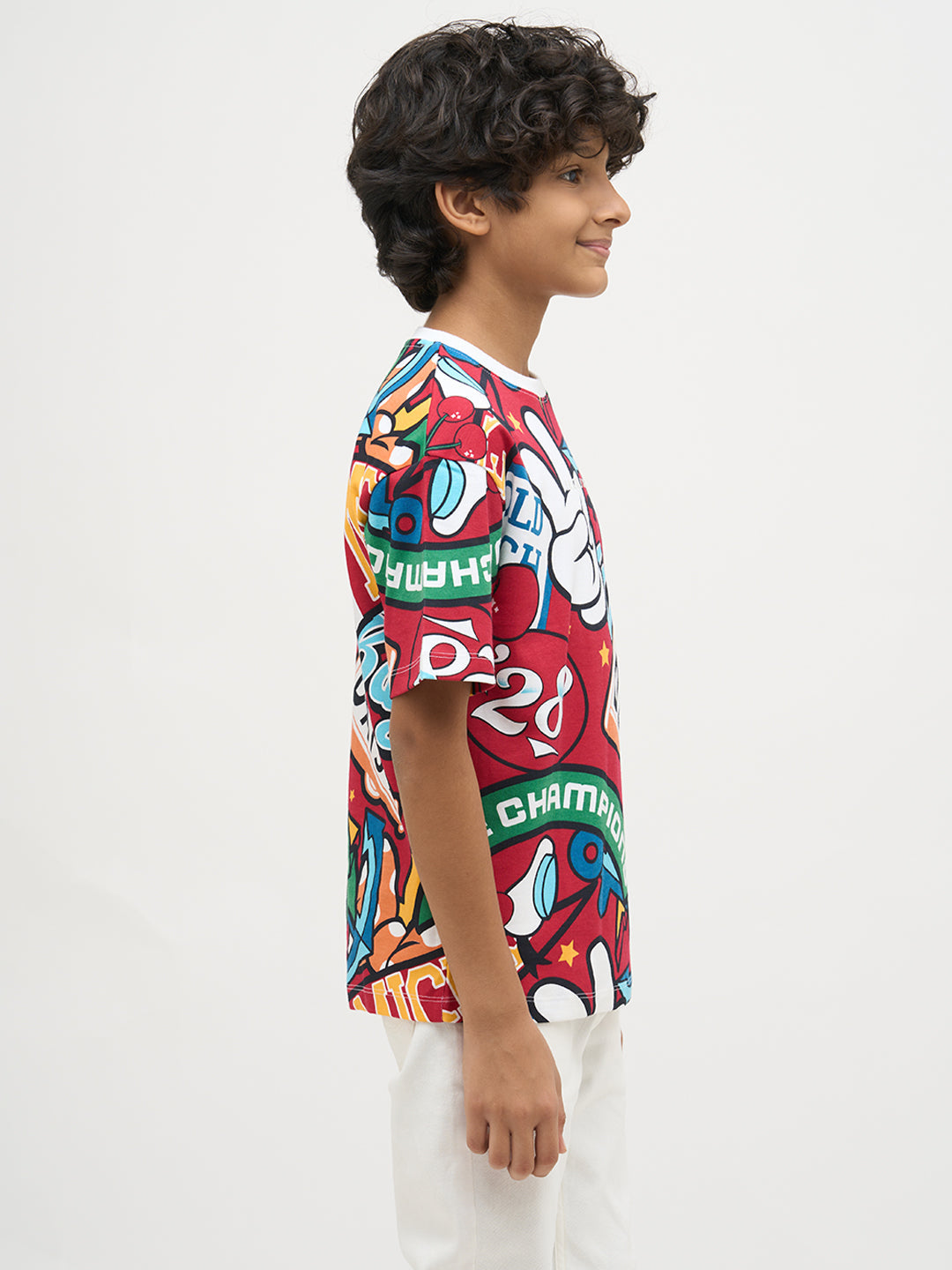 Boys Mickey Printed T-shirt- Red
