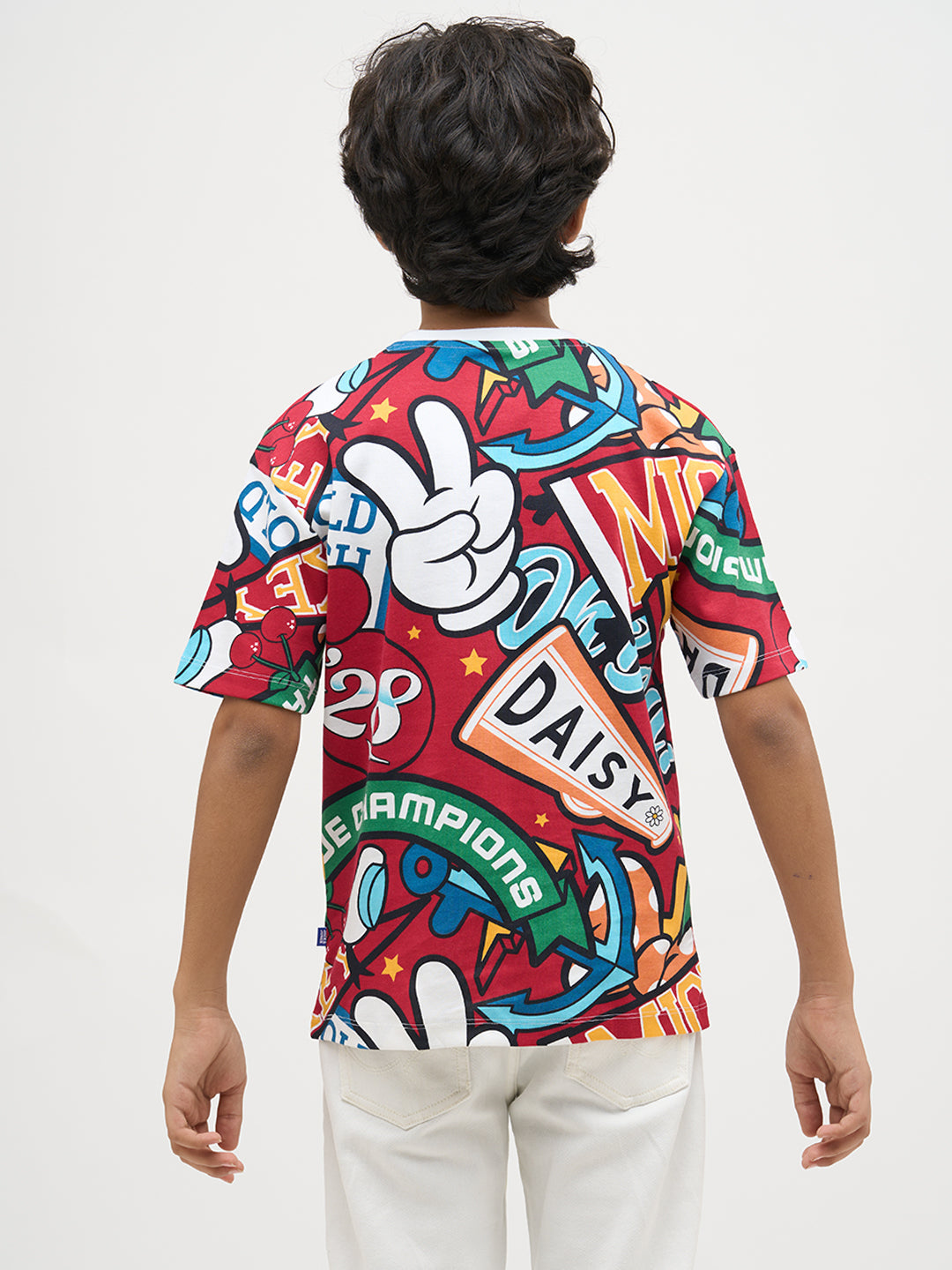 Boys Mickey Printed T-shirt- Red