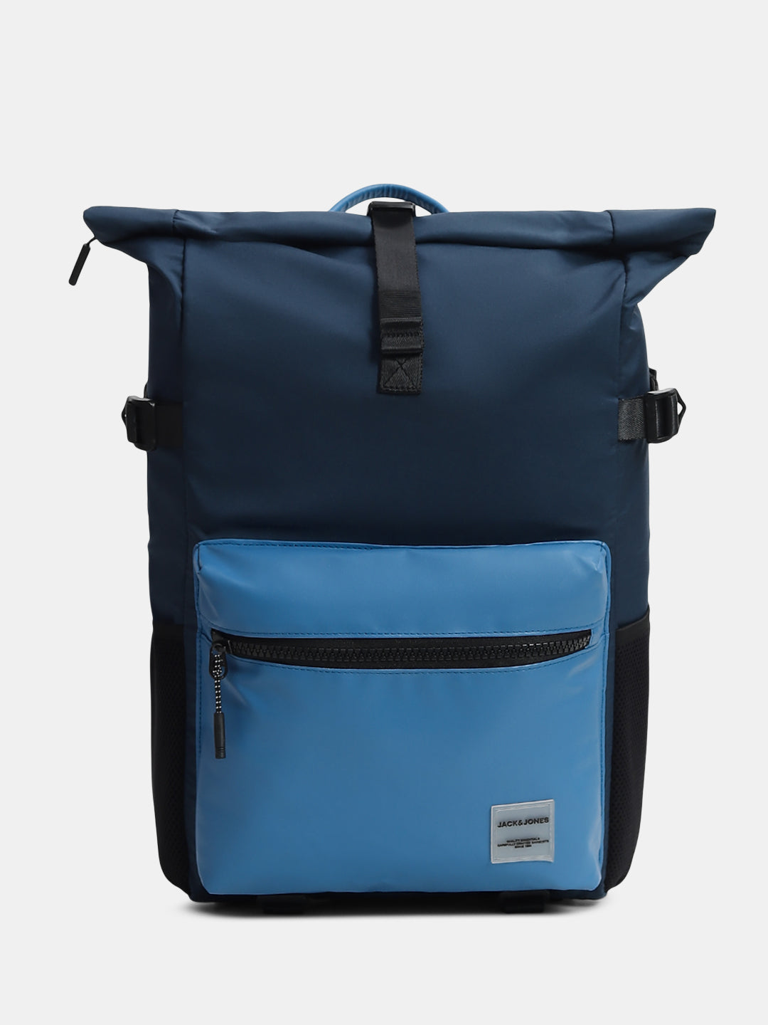 Colourblocked Roll-Top Backpack - Blue
