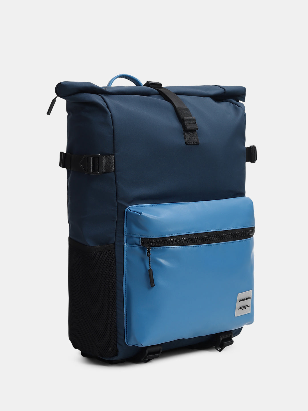 Colourblocked Roll-Top Backpack - Blue