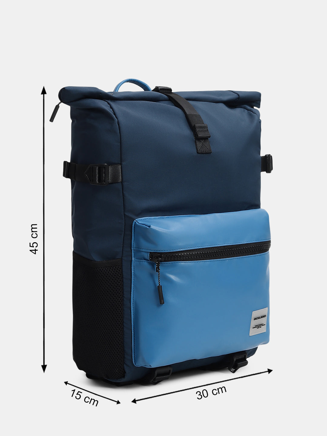 Colourblocked Roll-Top Backpack - Blue