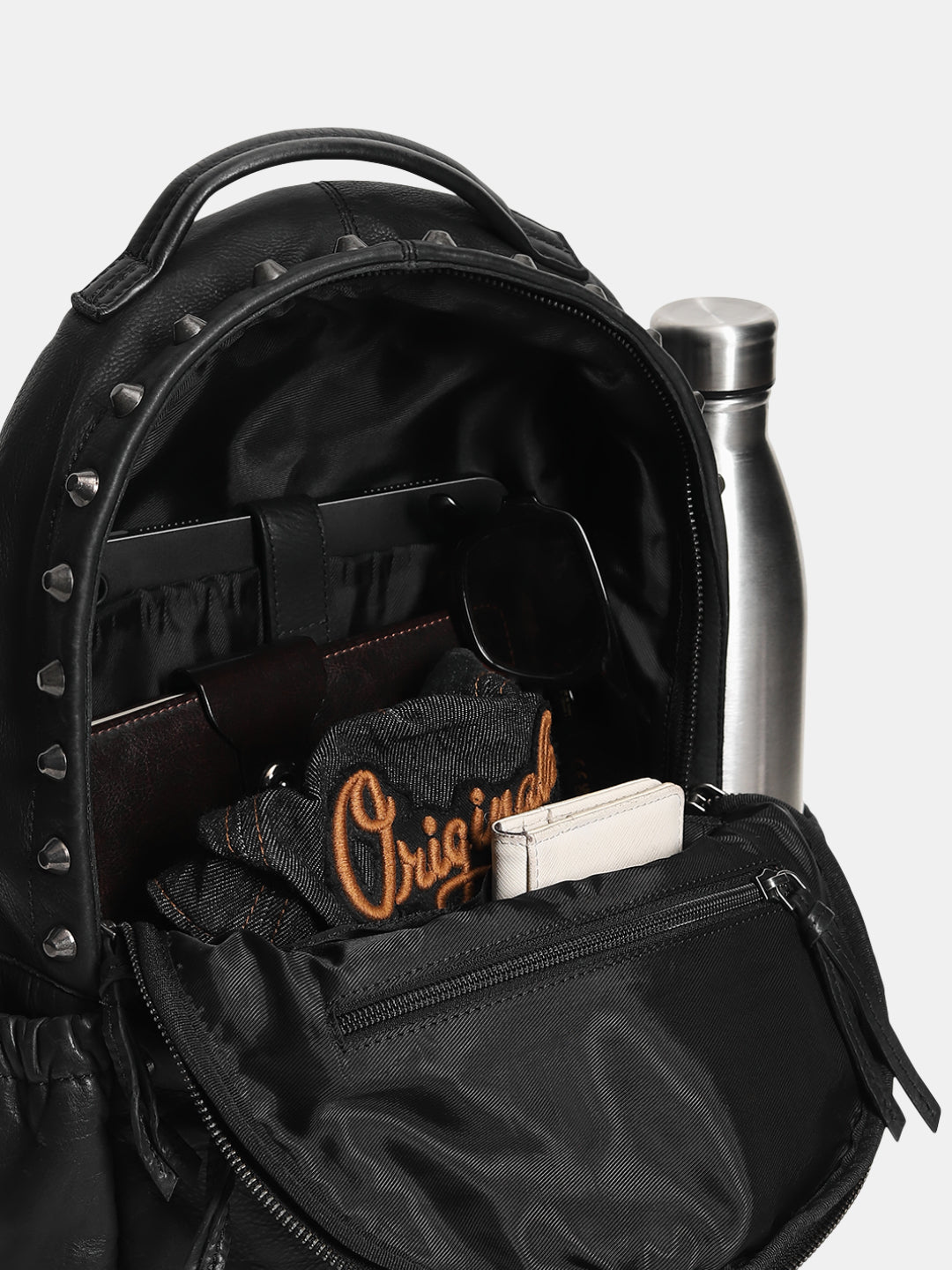 Black Studded Leather Backpack