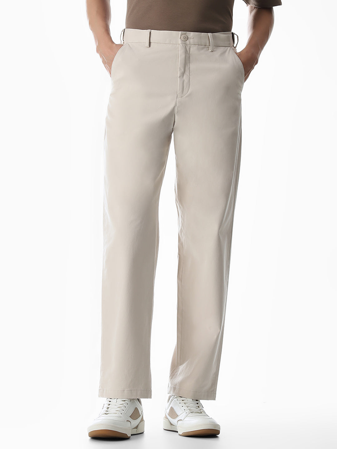 Beige Low Rise Regular Fit Pants - S