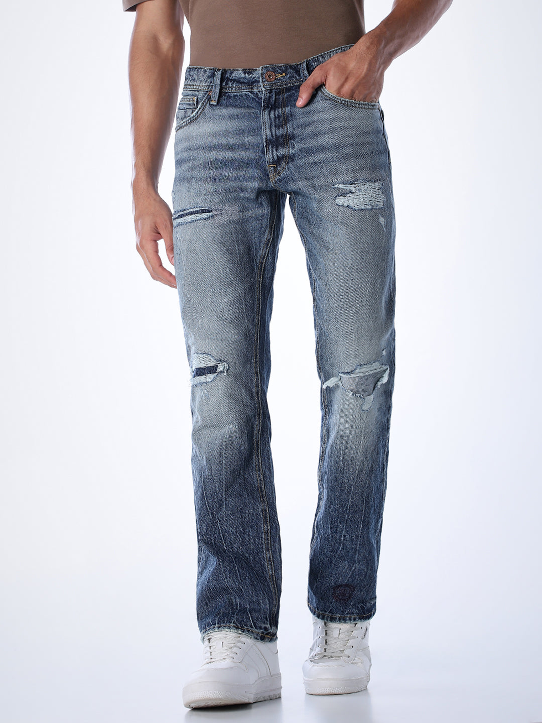 Heavily Distressed Clark Regular Fit Jeans