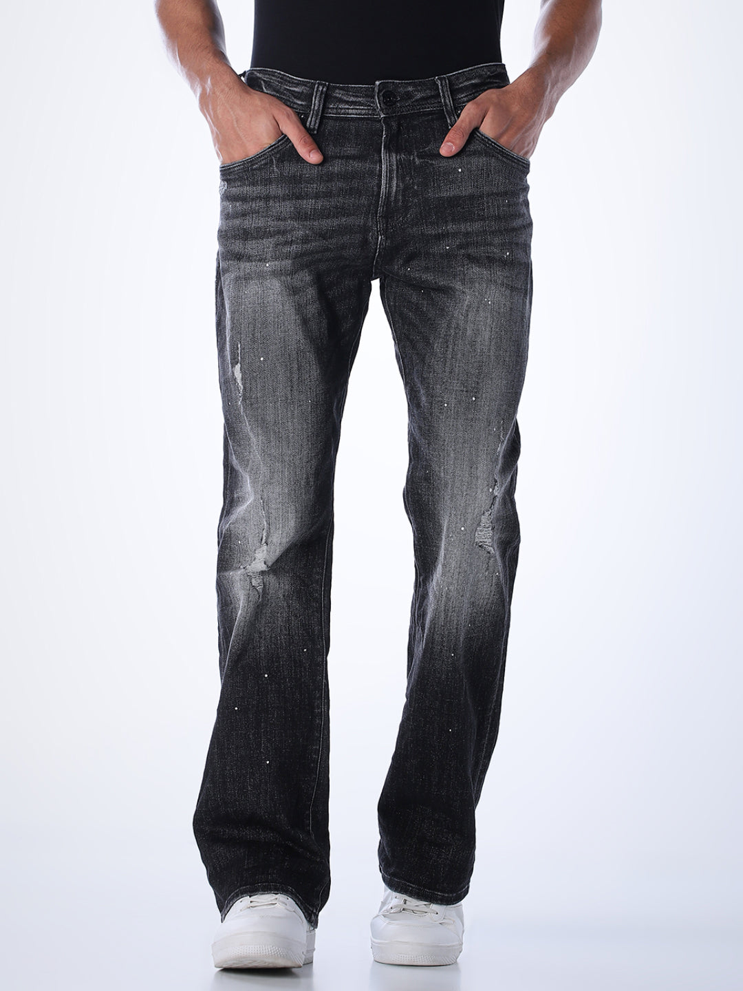 Mildly Distressed Cliff Bootcut Jeans - Black