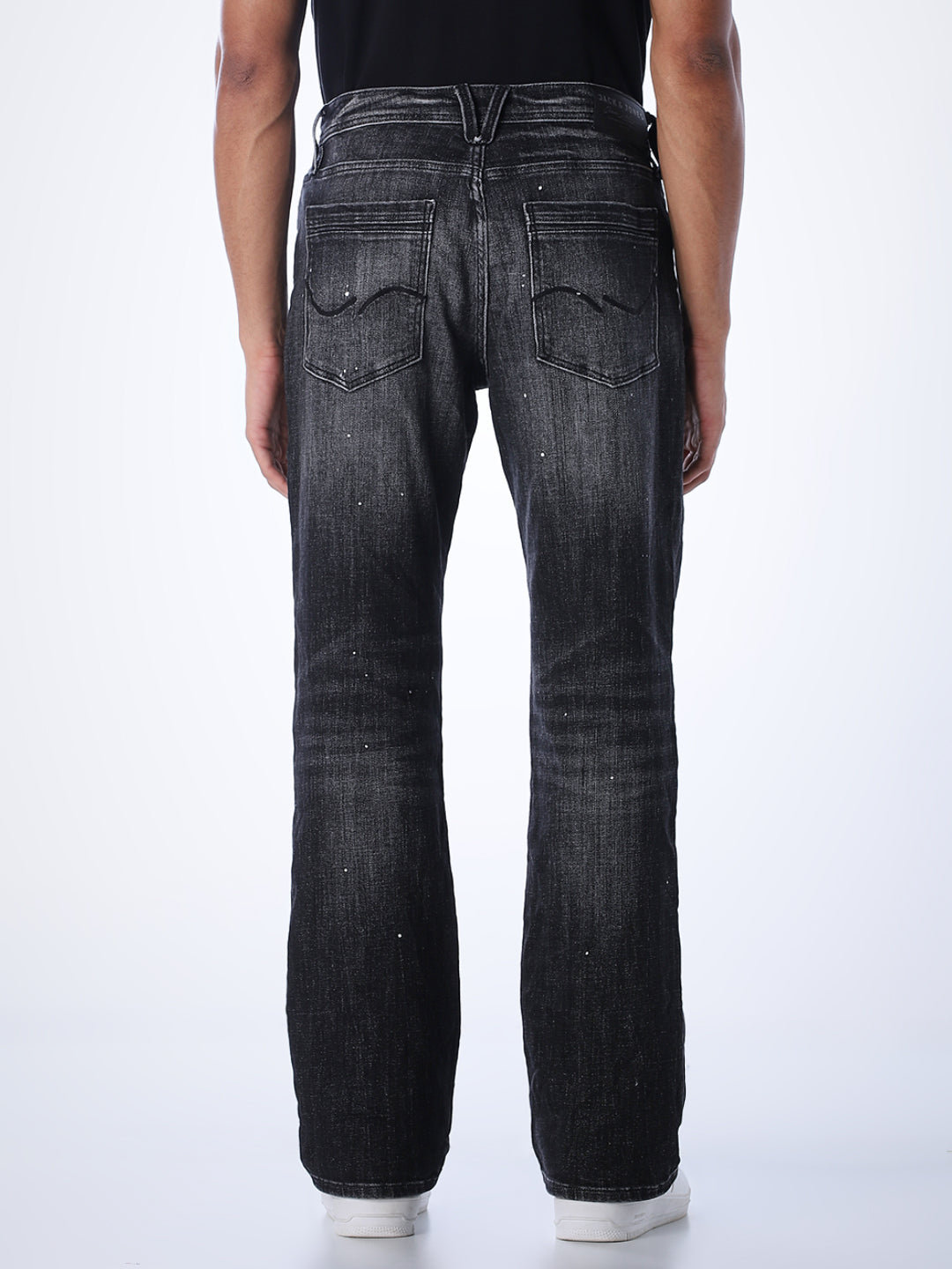 Mildly Distressed Cliff Bootcut Jeans - Black